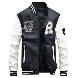 Mens Jackets Brand Embroidery Baseball Stand Moto Biker Leather Jacket Casual Fleece Thicken Faux Coat M4XL 230131