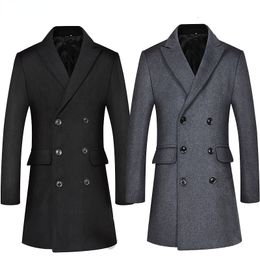 Men's Wool Blends Double Breatsed Long Trench Coat Men Winter Cashmere Peacoat Slim Fit en Overcoat Windbreaker 230201