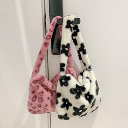 Evening Bags Women Winter Underarm Fluffy Purse Girls Pink Leopard Print Shoulder Bag Ladies Daisy Floral Faux Fur Handbag