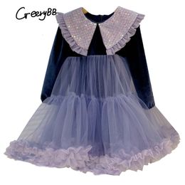 Vestidos de menina moda criança garotinha vestido de princesa traseiro tutu primavera outono crianças adolescente menina cheia de manga cheia lantejoulas de garotas roupas