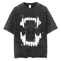 Women's T Shirts Oversize Vintage Washed Shirt Women Men Streetwear Huge Tusks Printed Tshirt Cotton Harajuku Unisex Tops High Quality