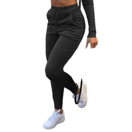 Women's Pants & Capris Women Jogger Casual Solid Color Sport Elastic Waist Ankle Cuff Tight Sweatpants With Pocket