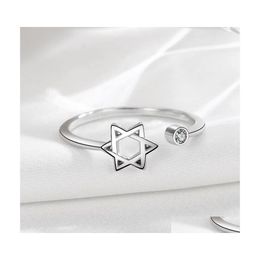 Band Rings Simple Hollow Star Open Ring Real 925 Sterling Sier Hexagram Jewelry Fashion Teen Girls Gift Punk Finger Adjustable Size Dh3Tq
