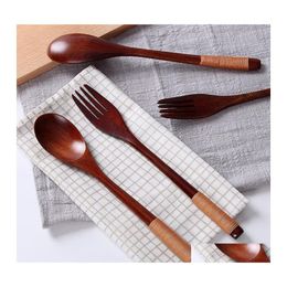 Spoons Ecofriendly Simplicity Japanese Handmade Natural Wood Spoon Fork Decor Wire Wrapped Solid Wooden Craft Gift Dinner Tableware Dhf2M