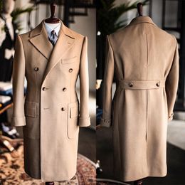 Men's Wool Blends Classic England Style Woollen Overcoat Thick Custom Made Double Breasted Long Length Coat Casual Winter Fashion Warm Jacket 230201