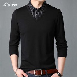 Men's T-Shirts Liseaven Brand Autumn Mens T Shirts Fashion 2021 Fake Two Designer Clothing Cool T-shirt Men Long Sleeve T Shirt Casual Male Y2302