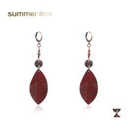 Dangle Chandelier Trendy Vintage Leather Leaf Earrings Hanging For Women Fashion Wedding Autumn And Winter Leaves Earring Jewellery Otcwh