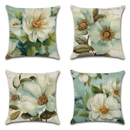 Pillow Rustic Flowers Cover White Plants Floral Green Leaves Watercolour Art Sofa Case Home Living Room Decor Pillowcase