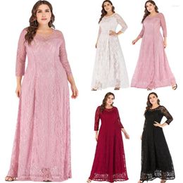 Ethnic Clothing 4 Colours Women Lace Maxi Dress Solid Colour Elegant Wedding Party Long Robe Muslim Islamic Middle East Dubai Loose Kaftan