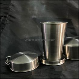 Tumblers Portable Stainless Steel Foldable Cup 75Ml/150Ml/250Ml Outdoor Travel Collapsible Coffee Mug Telescopic Hiking Cam Water Dr Dhlwb