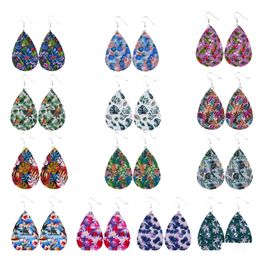 Charm Rainforest Lightweight Faux Leather Earrings For Women Handmade Summer Flower Teardrop Drop Dangle Delivery Jewelry Ottv3