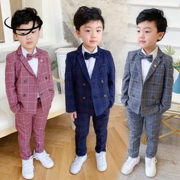 Suits 3-11y Kids Blazers Spring Autumn Boys Casual Suit Jackets CoatPants 2pcs Sets Double Breasted Formal Children Clothes Hy101 230131