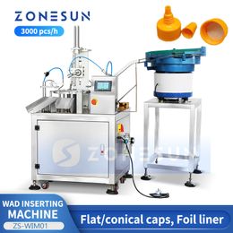 ZONESUN Automatic Induction Wad Inserting Machine Aluminium Foil Liner Plastic Bottle Lid Packaging Vibratory Feeder ZS-WIM01