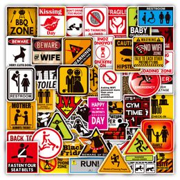 50Pcs Warning Sign Style stickers Waterproof Vinyl Stickers for Laptop Water Bottle Car Decals W457