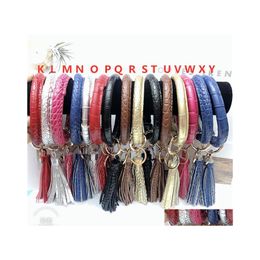 Party Favour Leopard Leather Bracelet Key Chain Pu Wrist Round Tassel Pendant Wristbands Sports Floral Keychain Ring Wristlet Bangle Otkiw