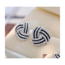 Stud Fashion Jewelry S925 Sier Post Earrings Black Triangle Crystal Rhinstone Drop Delivery Dhsdo