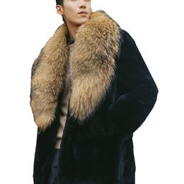 Men's Wool Blends Autumn and Winter Fur Coat Overcoat Imitation Raccoon Big Collar 230201