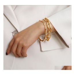 Charm Bracelets Fashion Jewelry Vintage Punk Bangle Thick Chain Bracelet 2Pcs/Set Drop Delivery Dht7C