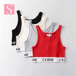 Women's Tanks Camis STVY 2022 Summer Women Corset Sexy Crop Tops Lady Sexy Camisole Letters Printed Tank Tops Female Sling Strap Vest Outwear Y2302