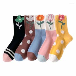 Women Socks 3 Pair Print Long Cotton Ruffle Dot Set Cute Winter Fashion Sexy Korea Style Streetwear Breathable Chaussette