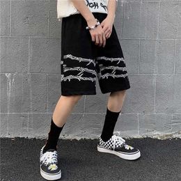 Men's Shorts men's wear High Street Hiphop high Street Black Personality Gothic Shorts Tide knee Pants for Men And Women Casual Shorts G230131