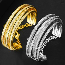 Bangle Brand Original Design Stackable Fine Chain For Women Bridal Wedding Cubic Zircon Luxury Bracelet Party Jewelry 2023