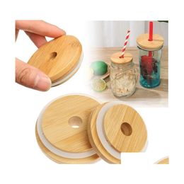 Drinkware Lid Bamboo Cap Reusable Wooden Mason Jar Lids 70Mm 86Mm With St Hole And Sile Seal For Canning Drinking Jars Top Drop Deli Ot3Ia