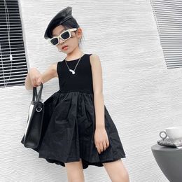 Girl's es To 10 Years Fashion Elegant Baby New Kids Summer Toddler Black Patchwork Dress Children Clothes #6199