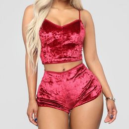 Indumenti da notte da donna Pigiama Set Donna Sexy Rosa Rosso Raso di seta Pigiama di velluto Abbigliamento da notte Abito da notte Lingerie Pj Set