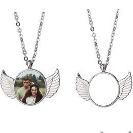 Pendant Necklaces Trendy Diy Thermal Transter Sublimation Blank Necklace Woman Angel Wing Round Sier Mens Designer Jewelry For Man A Dhghr