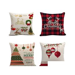 Pillow Case 45 X 45Cm Home Sofa Throw Pillowcase Mixed Color Flax Xmas Er Cushion Decor Blank Christmas Gift Drop Delivery Garden Te Dhjqw