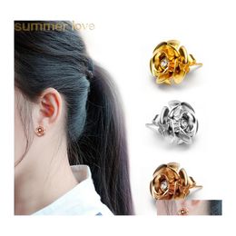 Stud Stainless Steel Rose Flower Earrings Romantic Gold Plated Crystal Hypoallergenic Design Jewellery Drop Delivery Otxf4