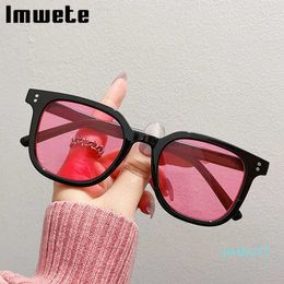 Imwete Fashion Square Sunglasses Women Luxury Brand Retro Rivets Decoration Green Pink Sun Glasses Clear Ocean Lens Shades UV400