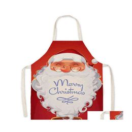 Christmas Decorations Santa Claus Apron Linen Print Xmas Tree Elk Aprons Home Baking Restaurant Cooking Pinafore Creative Kitchen To Dh1Yp