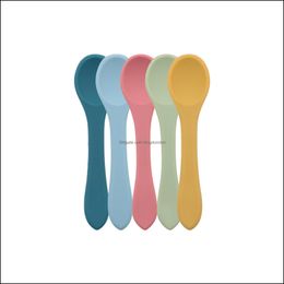 Spoons Baby Platinum Sile Spoon Food Supplement Feeding Training Meal Soft Fork Childrens Drop Delivery Home Garden Kitchen Dining B Dhxaj