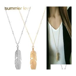 Pendant Necklaces Simple Classic Feather Long Sweater Chain Statement Jewellery Choker Necklace For Women Girls Drop Delivery Pendants Otjzo