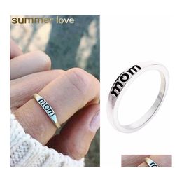 Wedding Rings Mom Dad Couple Steel Sliver Engraved Mother Father Simple Ring For Fathers Day Present Love Jewelry Gift Drop Delivery Otpwm