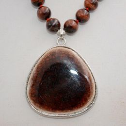 Pendant Necklaces Nature 8mm Red Tiger Eye Gemstone Beads Necklace 18"