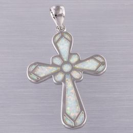 Pendant Necklaces KONGMOON Celtic Cross White Fire Opal Silver Plated Jewelry For Women Necklace