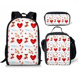 School Bags 3 Pack Heart Print Boys Girls Backpacks Crossbody Lunch Pencil Mochilas Escolares