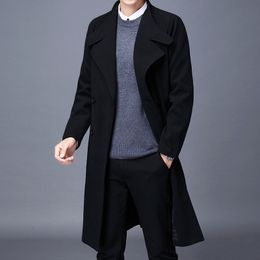 Men's Wool Blends Autumn Winter Woolen Coat Business Casual Mid Length Double Breasted Trench Men Turn Down Collar Coats Mens Outwear 230201