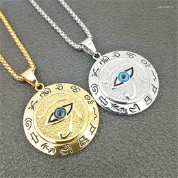 Pendant Necklaces Eye Of Horus Muslim Rune Pattern Round Necklace Men's Sliding Metal Amulet Accessory Jewelry
