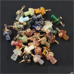 Charms Lots Wire Wrap Mushroom Stone Quartz Crystal Agate Pendant For Necklace Jewelry Making Drop Delivery Findings Componen Dhgarden Dhx27