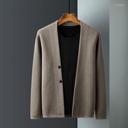 Men's Sweaters 2023 Spring Autumn Fashion Solid Colour Knitted Sweater Male Korean Style V-neck Long-sleeved Slim Casual Cardigan S2 Time22