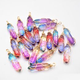 Charms Gold Wire Glass Crystal Colorf Hexagonal Healing Reiki Point Pendants For Jewelry Making Drop Delivery Findings Compon Dhgarden Dhviw