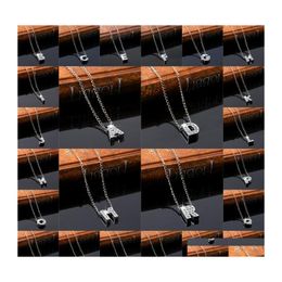 Pendant Necklaces Necklace Sier Short Chain Choker Crystal Personal 26 English Letters Name Pretty Fine Jewellery Wholesale Drop Deliv Dhjru