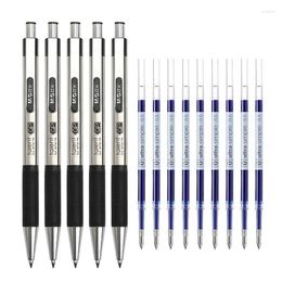 Retractable Stainless Steel Ballpoint Gel Pens 0.5mm Fine Point Tip Black Blue Ink Refill Smooth Writing Grip Signing Pen
