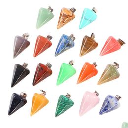 Charms Natural Crystal Opal Rose Quartz Tigers Eye Stone Cone Shape Pendant For Diy Pendum Earrings Necklace Jewelry Making Dhgarden Dhpvf