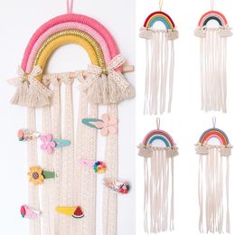 Väggdekor väv macrame regnbåge barn hårklipp tillbehör förvaring bälte barrette arrangör hänge hårhållare diy dekoration vägg hängande 230131