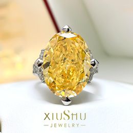 Cluster Rings Simple Cool Wind Artificial Yellow Diamond Ring For Women 925 Sterling Silver Redian Crushed Cut High Carbon Pigeon